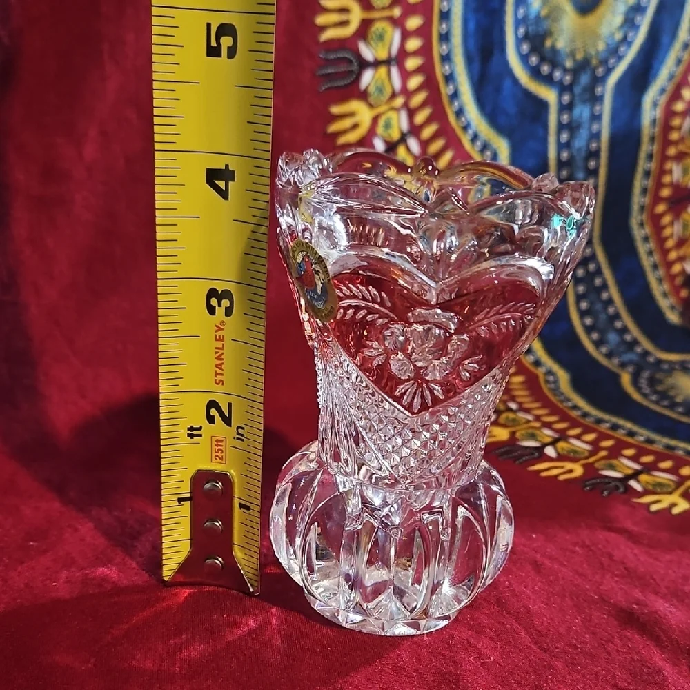 VTG Hofbauer German Lead Crystal Heart Dish & Ruby Bud Vase Collector Quality